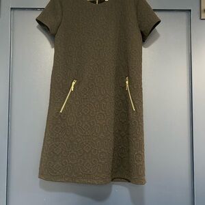 Textured Short Sleeve Dress with Gold Zippers